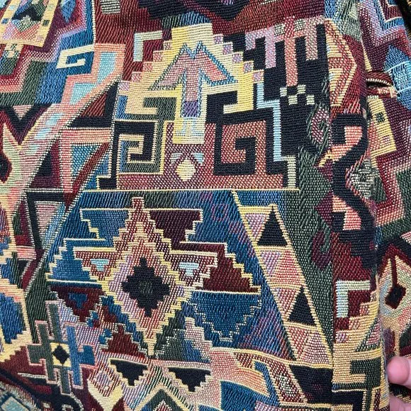 Vintage Woven Tapestry Western Boho Aztec Oversized Blazer Jacket Coat Bohemian - Picture 7 of 10